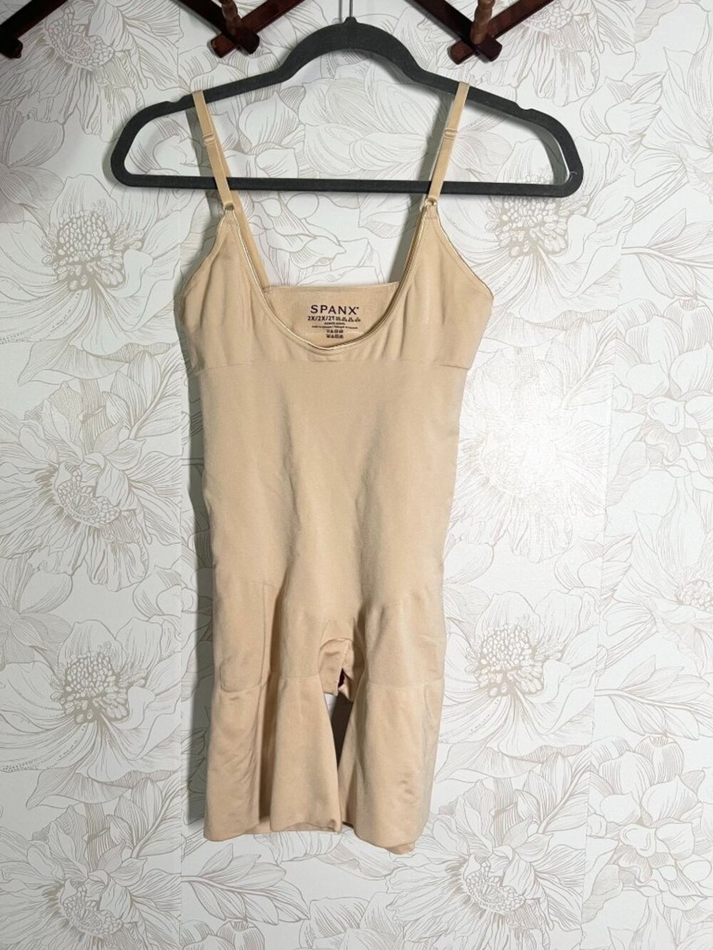 Spanx Power Series Nude Shapewear Bodysuit With Adjustable Straps 2X Open Gusset